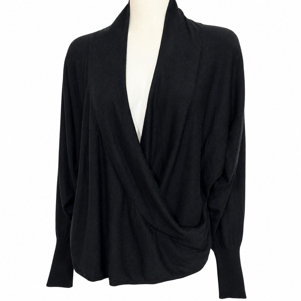 Idina Menzel Encore Wrap Sweater M Black Surplice Dolman Knit Pullover